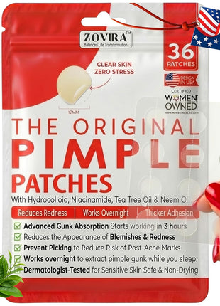 Pimple Patches for Face (36 Count) — Overnight Hydrocolloid Acne Patch, Niacinamide + Salicylic Acid + Tea Tree, Thicker Adhesion, Reduces Redness, Korean Skin Care, For Sensitive Skin - Pack of 1