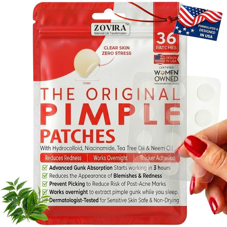 Pimple Patches for Face (36 Count) — Overnight Hydrocolloid Acne Patch, Niacinamide + Salicylic Acid + Tea Tree, Thicker Adhesion, Reduces Redness, Korean Skin Care, For Sensitive Skin - Pack of 1