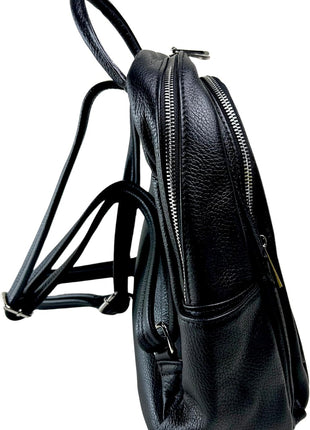 Anta Leather Zipper Backpack - Stylish and Durable Leather Backpack for Women (Black)