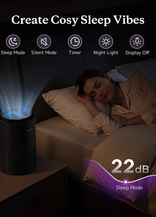 AROEVE Air Purifiers for Bedroom with Sleep Mode Speed Control-MK01A(Black) | Energy Star Efficiency, Meet Global Recycled Standard, 360-Degree Air Inlets, 22dB Noise Level, Aromatherapy Function