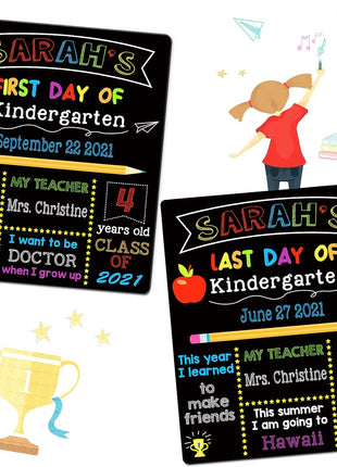 First & Last Day of School Signs with 6 Writing Pens, 10 x 12 Inch Double Sided Back to School Board, Reusable Wooden 1st Day of Preschool/Kindergarten Photo Props