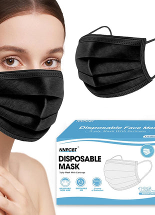 NNPCBT 100PCS 3 Ply Black Disposable Face Mask Filter Protection Face Masks