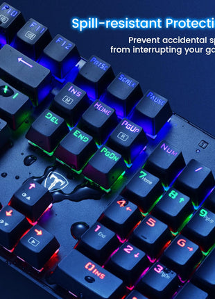 RisoPhy Mechanical Gaming Keyboard, RGB 104 Keys Ultra-Slim LED Backlit USB Wired Keyboard with Blue Switch, Durable Abs Keycaps/Anti-Ghosting/Spill-Resistant Computer Keyboard for PC Mac Xbox Gamer