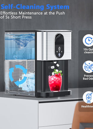 Nugget Ice Makers Countertop, Self-Dispensing Pellet Ice Maker, 44Lbs/24H, Portable Pebble Ice Maker Machine with Self-Cleaning, Soft Chewable Ice Makers for Home Kitchen Office, Silver