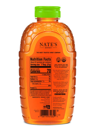 Nate's Organic 100% Pure, Raw & Unfiltered Honey - USDA Certified Organic - 32oz. Squeeze Bottle