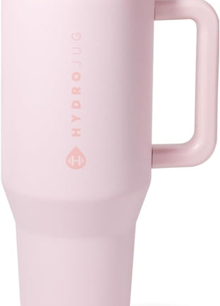 HydroJug Traveler   40 oz Water Bottle with Handle & Flip Straw   Fits in Cup Holder, Leak Resistant Tumbler Reusable Insulated Stainless Steel & Rubber Base   Gifts for Women & Men, Pink Sand