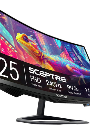 Sceptre Curved 24.5-inch Prime Gaming Monitor up to 240Hz 1080p R1500 1ms DisplayPort x2 HDMI x2 Blue Light Shift Build-in Speakers, Machine Black 2025 (C255B-FWT240 Series)