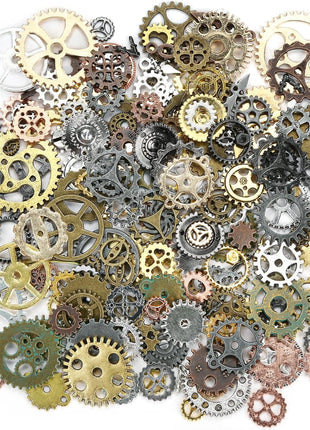 BigOtters 200 Gram Antique Steampunk Gear,Mix Steampunk Wheel Alloy Gear Pendants Charms for Crafting Jewelry Making