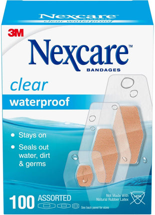 Nexcare Clear Waterproof Bandages: Assorted Sizes / 100-Pack (Clear)