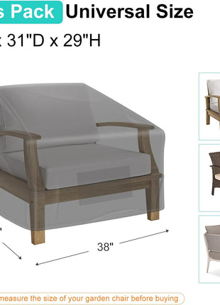 Patio Chair Covers for Outdoor Furniture Waterproof 2 Pack, Lawn Chair Covers 600D Heavy Duty Oxford Cloth, Large Covers for Lounge Lawn Deep Seat Black 38 inch W x 31 inch D x 29 inch H