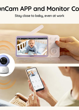 BOIFUN Wi-Fi Baby Monitor with Camera and Audio, Smartphone Compatible APP, 2K HD Night Vision with 5inch Display, Auto Motion Tracking & Cry Detection, 2-Way Talk, Temp Sensor, Safe Encrypted
