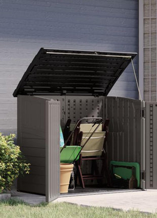 Suncast Outdoor Storage Shed for Backyard and Garden, Horizontal, 4' x 2.5', Stoney Grey - Portable Utility Deck and Cabinet for Tools, Equipment, and Garbage