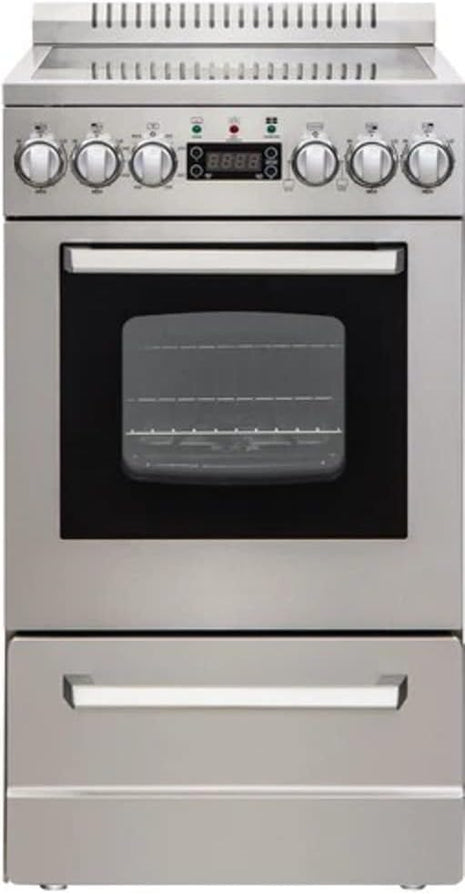 Avanti Electric Range Oven ELITE Series Compact Design, 2-Cu.Ft. Capacity with 4 Coil Burners, Framed Glass Oven Door, Storage Drawer and Broiler with Pan, 20-Inch, Stainless Steel