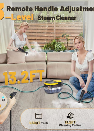 Gautye Steam Cleaner, 3 Level Adjustable Handle, 15s Heat Up, 1.69 Quarts Tank, Portable Steamer for Cleaning with 15 pcs Accessories, Steam Cleaner for Home for Dirt, Grease, Grout, Tile,Floor, Car