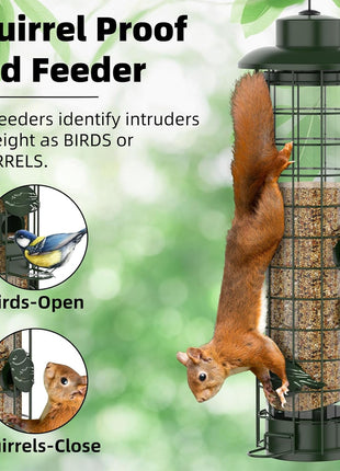 Squirrel Proof Bird Feeder,Metal Mesh Bird Feeders for Outdoors Hanging,Gravity Protection Squirrel Proof Wild Bird Feeders with Finch Cardinal Chickadee,3LB Large Capacity,Green