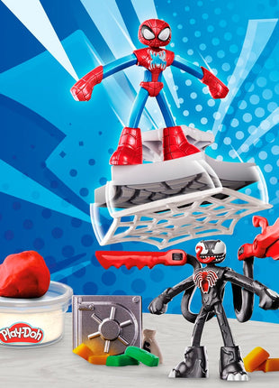 Play-Doh Marvel Spider-Man Launch & Slice Battle Playset with 2 Bendy Action Figures and 7 Accessories, Imagination Toys for Boys & Girls 4 Years & Up
