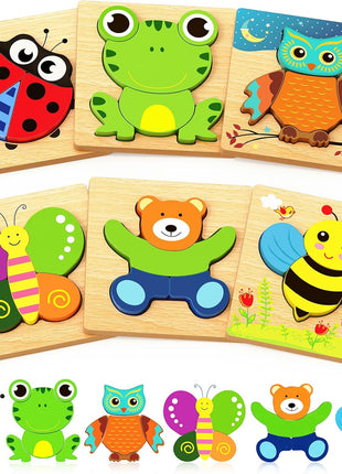 Bekayshad Wooden Puzzles for Toddlers 1-3, Montessori Toys for 1 2 Year Old | Toddler Puzzles, 1 2 Year Old Boy Girl Birthday Gifts, 6 Pack Animal Shape Jigsaw Puzzles, Learning Educational Preschool Toy