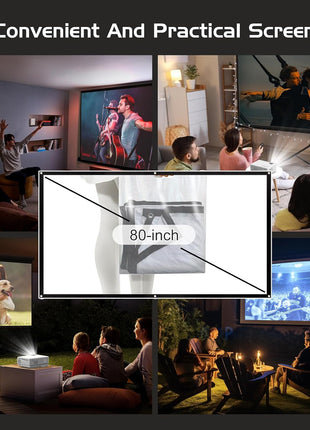 PANSEBA 1080P Mini Projector with Screen, Portable Home Theater Movie Projector with Two-Way Bluetooth, HDMI/USB Input for Smartphone/TV Stick, Ideal for Indoor & Outdoor Use, White