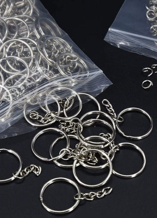 100 Pack Key Ring with Chain and Open Jump,1 inch Split Round Keychain Rings Bulk for Craft Making Jewelry