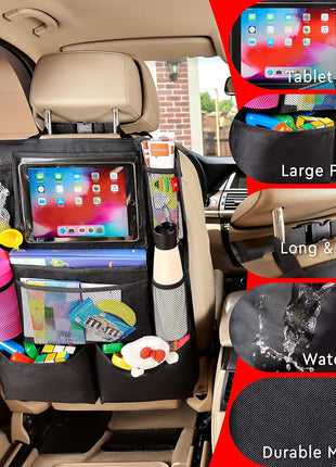 Helteko Backseat Car Organizer, Kick Mats Back Seat Protector with Touch Screen Tablet Holder, Back Seat Organizer for Kids, Travel Accessories with 9 Storage Pockets 2 Pack, Black