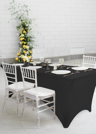 Utopia Kitchen Spandex Table Cloth 2 Pack [6FT, 72Lx30Wx30H Inch, Black] | Tight, Fitted, Washable and Wrinkle Resistant Stretch Rectangular Patio Table Cover for Event, Wedding, Banquet & Parties