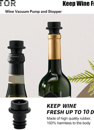 WOTOR Wine Stoppers Vacuum, Silicone Wine Saver & Preserver, Reusable Bottle Sealer, Keep Fresh (Black, 12 Pieces)