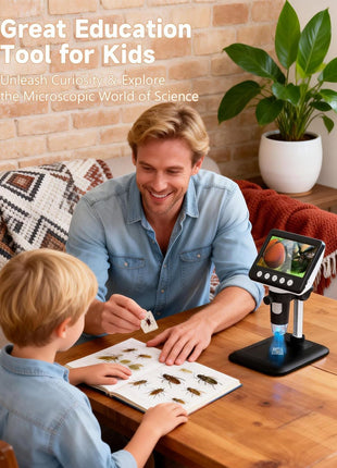 WKR Coin Microscope, 4.3 inch LCD USB Digital 1000X Coin Magnifier with 8 Adjustable LED Lights, 1080P PC View Compatible with Windows/MacBook for Adults Kids