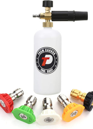 Tool Daily Foam Cannon with 1/4 Inch Quick Connector, 1 Liter, 5 Pressure Washer Nozzle Tips