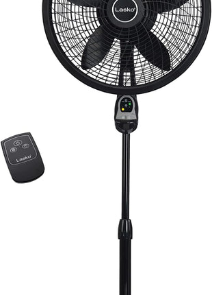 Lasko Oscillating Cyclone Pedestal Fan, Adjustable Height, Timer, Remote Control, 3 Speeds, for Bedroom, Living Room, Home Office, 18 inch, Black, 1843