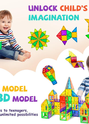 cossy 120Pcs Magnetic Tiles Magnetic 3D Building Blocks Set Educational Construction Toys for 3 4 5 6 7 8 Year Old Boy and Girl with Stronger Magnets, Educational Toys, Recreational, Conventional