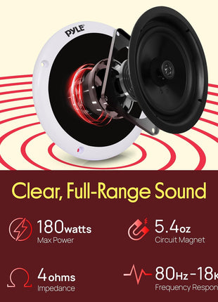 Pyle Marine Speakers - 5.25 Inch 2 Way Waterproof and Weather Resistant Outdoor Audio Stereo Sound System with 180 Watt Power and Low Profile Slim Style - 1 Pair - PLMRS5W (White)