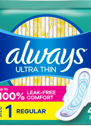 Always Ultra Thin Pads with Wings, Size 1, Regular, 46 Count