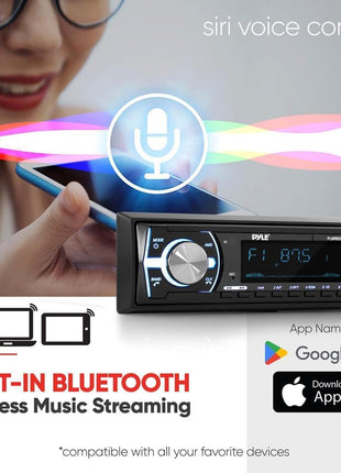 Pyle Marine Bluetooth Stereo Radio - 12v Single DIN Style Boat In dash Radio Receiver System with Built-in Mic, Digital LCD, RCA, MP3, USB, SD, AM FM Radio - Remote Control - PLMRB29B (Black)