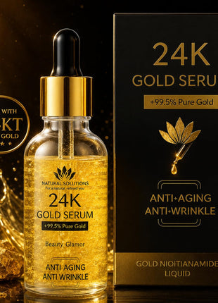 24K Gold Serum with 99.5% Pure Gold, Anti-Aging Anti-Wrinkle Face Serum, Gold Niacinamide Liquid Natural Solutions N.M.S.