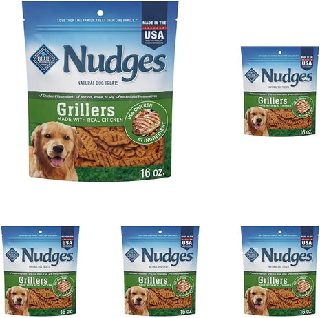 Blue Buffalo Nudges Grillers Natural Dog Treats, Made in the USA with Real Chicken, 16-oz Bag (Pack of 5)