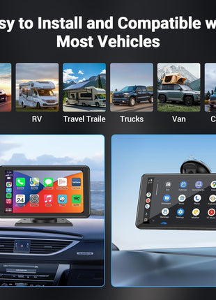Carplay Screen for Car, 7" HD Wireless Apple Carplay & Android Auto, Portable Touchscreen Car Stereo with Backup Camera, Bluetooth, Mirror Link, Voice Control, GPS, FM, AUX, Car Play for All Vehicles