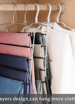 FeeraHozer Pants Hangers Non Slip 3 Pack Space Saving Hangers Multi-Layer Swing Arm Pants Hanger Stainless Steel Space Saver Hanger Closet Storage Organizer for Jeans Trouser Slacks Clothes (Black)