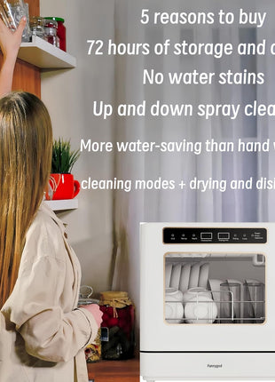 Dishwasher Countertop dishwasher Portable small automatic cleaning 4 cleaning modes and drying and disinfection mode Automatic water absorption and connection to the faucet