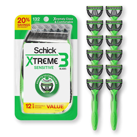 Schick Xtreme 3 Sensitive 3-Blade Disposable Razors for Men, 12ct