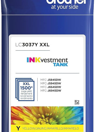 Brother Genuine LC3037Y, Single Pack Super High-Yield Yellow INKvestment Tank Ink Cartridge, Page Yield Up to 1,500 Pages, LC3037