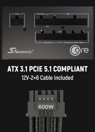 Seasonic CORE GX 850W Power Supply ATX 3.1 PCIe 5.1 (12V-2x6) 7 Years Warranty Cybenetics Platinum Fully Modular RTX 5080 AMD RX 9000 Ready