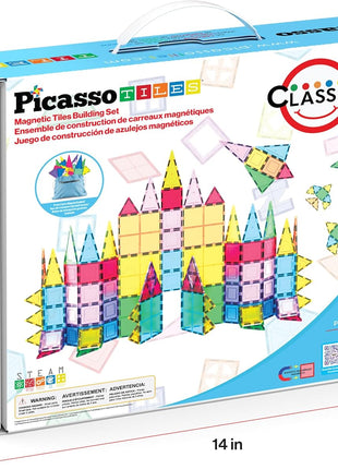 PicassoTiles 100 Piece Set 100Pcs Magnet Building Tiles Clear Magnetic 3D Building Blocks Construction Playboards, Creativity Beyond Imagination, Inspirational, Recreational, Educational Conventional
