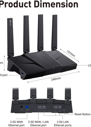 GL.iNet GL-BE9300 (Flint 3) Tri-Band WiFi 7 Router, High-Speed 6GHz Gaming WiFi Router for Wireless Internet, Long Range, 5 x 2.5G VPN Routers for Fiber Optic Modem, Computer Routers, Home & Business