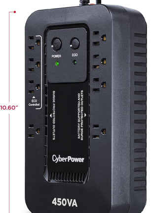 CyberPower EC450G Ecologic Battery Backup & Surge Protector UPS System, 450VA/260W, 8 Outlets, ECO Mode, Compact Uninterruptible Power Supply