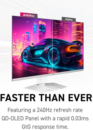 msi MPG 321URXW QD-OLED 31.5 Inch 4K UHD Gaming Monitor - 3840 x 2160 Quantum Dot OLED Panel, 240Hz / 0.03ms, 99% DCI-P3, ΔE≤2, DisplayHDR True Black 400, KVM, RGB - DP 1.4a, HDMI 2.1, USB Type-C 98W