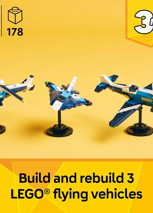 LEGO Creator 3 in 1 Aircraft Race Plane Toy - Building Toy with 3 Building Options, Airplane, Fighter Jet, or Helicopter - Gift Idea for Kids, Boys and Girls, Ages 7+ - 31160