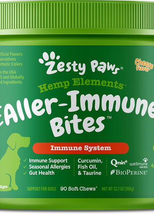 Allergy Immune Soft Chews + Hemp Seed for Dogs - with Curcumin + Glucosamine for Dogs with Hemp - Hip & Joint Dog Supplement with Chondroitin