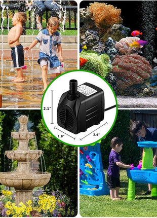 PULACO 160GPH Small Fountain Pump, Ultra Quiet Submersible Water Pump (600L/H, 10Watt) with 3.3 ft Tubing for Aquariums, Pond Fountain, Water Feature, Indoor Fountains