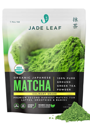 Jade Leaf Matcha Organic Green Tea Powder - Culinary Grade Premium Second Harvest - Authentic Japanese Origin (1.06 Ounce Resealable Pouch)