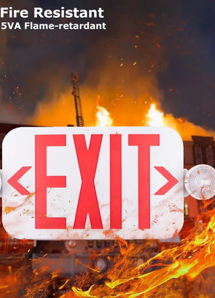 LIT-PaTH LED Combo EXIT Sign with 2 Adjustable Head Lights and Doube Face, Back Up Batteries- US Standard Red Letter Emergency Exit Lighting, UL 924 and CEC Qualified, 120-277 Voltage, 1-Pack